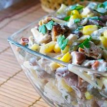 Recipes for salads with sprats and corn Pasta salad with sprats
